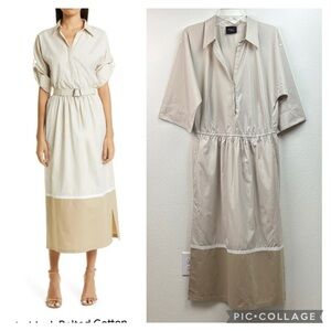 AKRIS Colorblock poplin cotton shirtdress, 3/4 roll sleeve, 100 yr anniversary